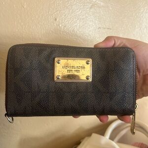 Michael Kors Dark Brown Wallet with Gold Plate